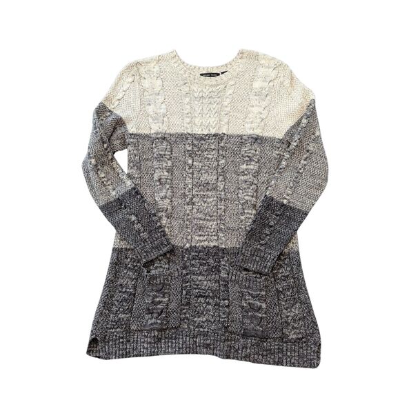 Jeanne Pierre | Women's Large | 100% Cotton Thick Gray Stripe Cable Knit Sweater - Picture 1 of 2